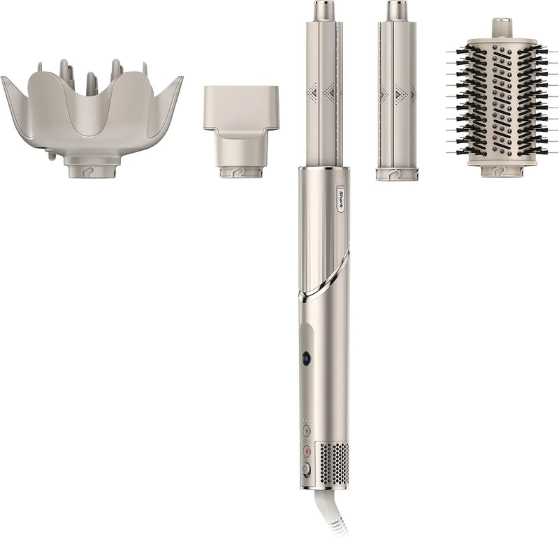 Powerful hair dryer and multi-functional styling tool, featuring automatic hair curler, paddle brush, oval brush, concentrator accessory and stones. V7402