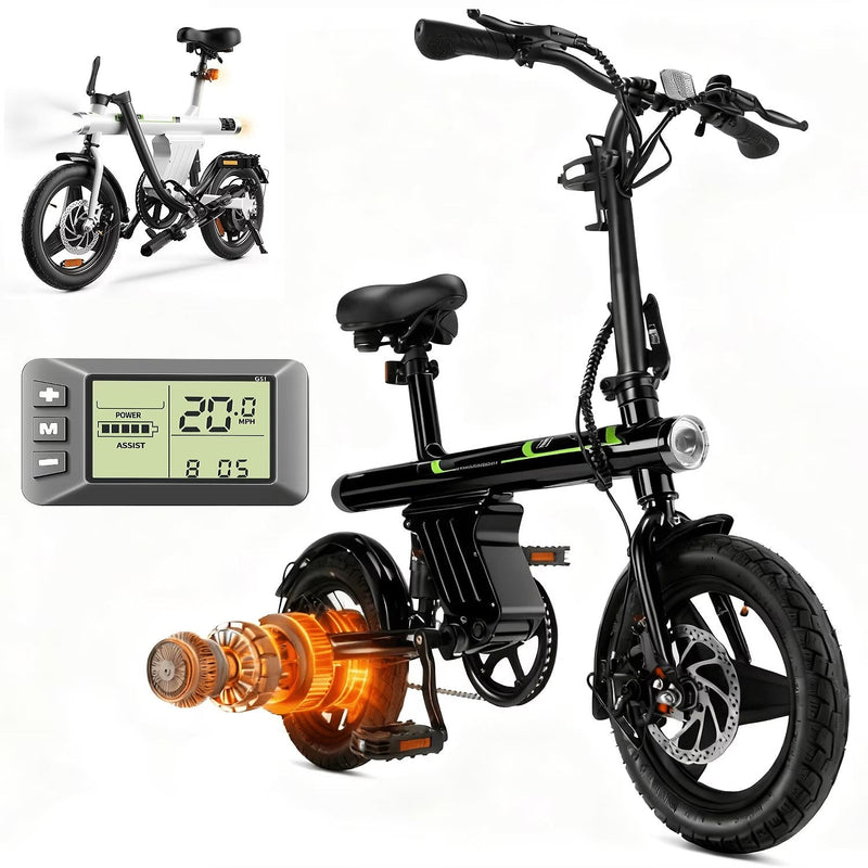 14 in Electric Bike for Adults,500W Folding E-Bike,Electric Commuter Mini Bikes,Electric Bicycles with 36V Removable Battery,Black F5937