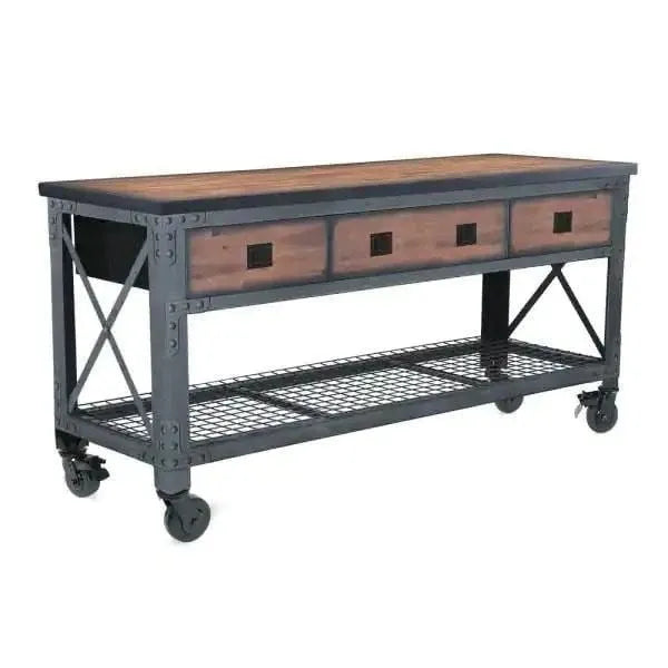 Building Products 72 in. 3-Drawers Rolling Industrial Workbench and Wood Top A2377