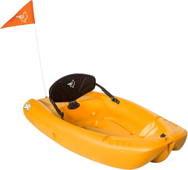 Pelican Solo EVO DLX - Kids Sit on top Kayak with Paddle and Decals - Mango - Twin Tunnel Hull with Swim up Deck - Lighweight & Durable I8681