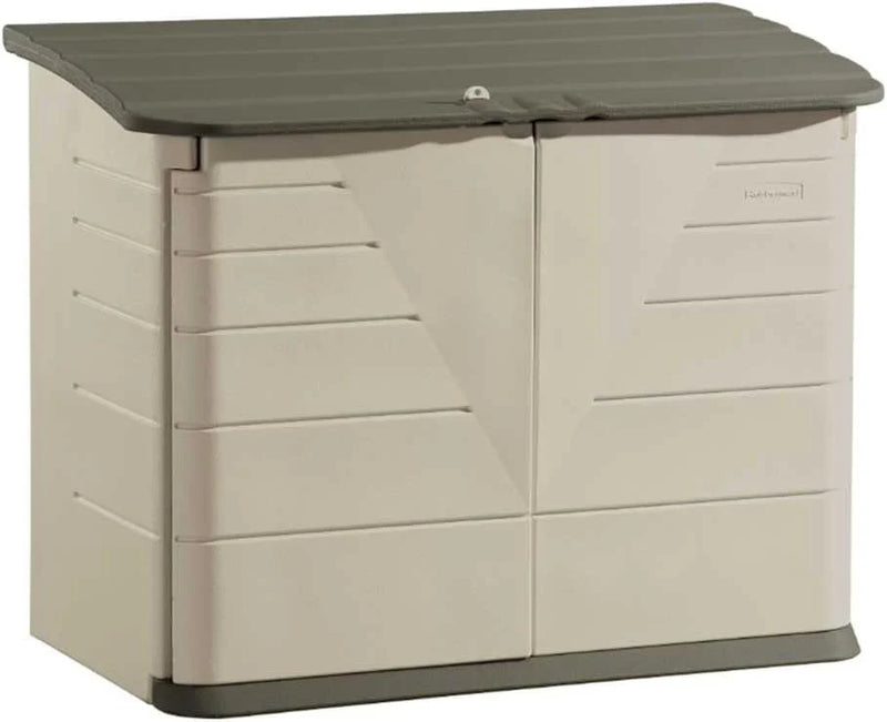 Poly resin outdoor storage shed, with floor (4.5 feet x 3 feet), weather-resistant, beige/brown, suitable for storing and organizing household/backyard/swimming pool chemicals/toys/garden tools/porch/terrace cushions. K0873