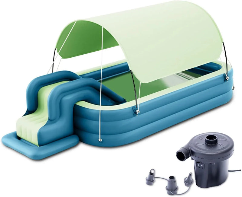 Inflatable Swimming Pool with Water Slide, Inflatable Slide Water Pool with Awning, Inflatable Mega Bouncy Castle Water Park, Swim Centre Pools for Backyard, Garden, Summer Water Party W0068