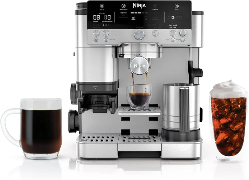 Italian coffee machine, drip coffee machine, rapid cold brew coffee machine, integrated grinder, hand-free milk frother, equipped with a strike plate, water filter, cleaning sheet, descaling agent K8347