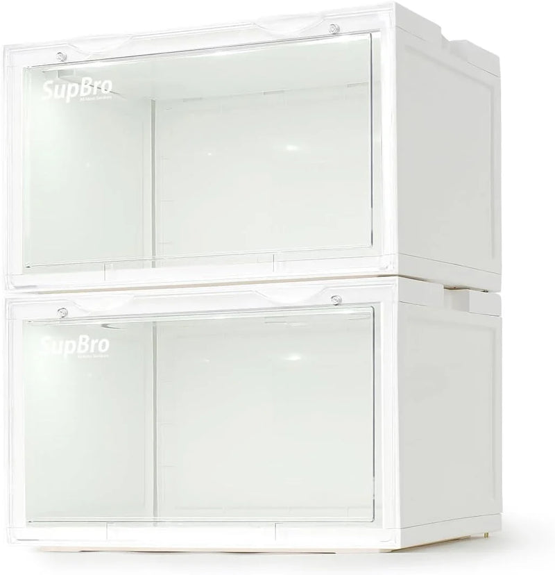 Lightning Collection Storage Box - Voice Control - Easy Access Storage Shoe Box, Stackable Shoe Storage Box, Equipped with Transparent Plastic Door, Suitable for Sports Shoes (11.2 x 14.9 x 8.8 inches (6 sets), White) D0295