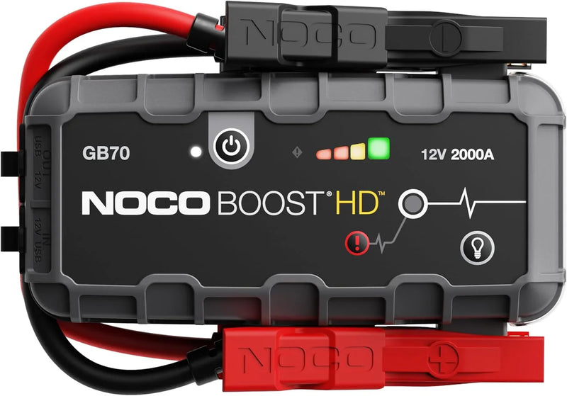 HD GB70 2000A UltraSafe Car Battery Jump Starter, 12V Battery Booster Pack, Jump Box, Portable Charger and Jumper Cables for 8.0L Gasoline and 6.0L Diesel Engines T5993