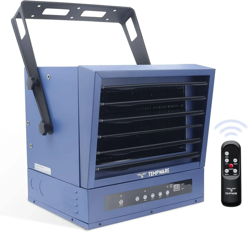 Electric Garage Heater, 7500-Watt Digital Fan-Forced Ceiling Mount Shop Heater with Full-Function Remote, 240-Volt Hardwired Heater with 12-Hour Timer, Ideal for Workshop X9714