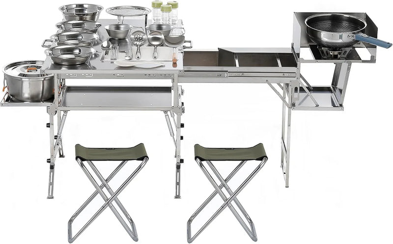 Portable Camping Table & Chairs Set – Foldable Outdoor Furniture with Storage Drawer for Picnics, Backyard & RV Travel D8169