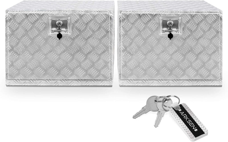 36 Inch Heavy Duty Aluminum Diamond Plate Tool Underbody Box, Waterproof Square Truck Storage Organizer Chest for Pick Up Truck Bed, RV Trailer with T-Handle Lock and Keys - Black L7367
