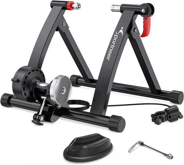 Bike Trainer Stand Indoor Riding - Sportneer Magnetic Stationary Bicycle Exercise Stand with Noise Reduction Wheel, 6 Resistance Adjustable H0795