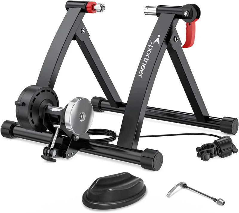 Bike Trainer Stand Indoor Riding - Sportneer Magnetic Stationary Bicycle Exercise Stand with Noise Reduction Wheel, 6 Resistance Adjustable H0795