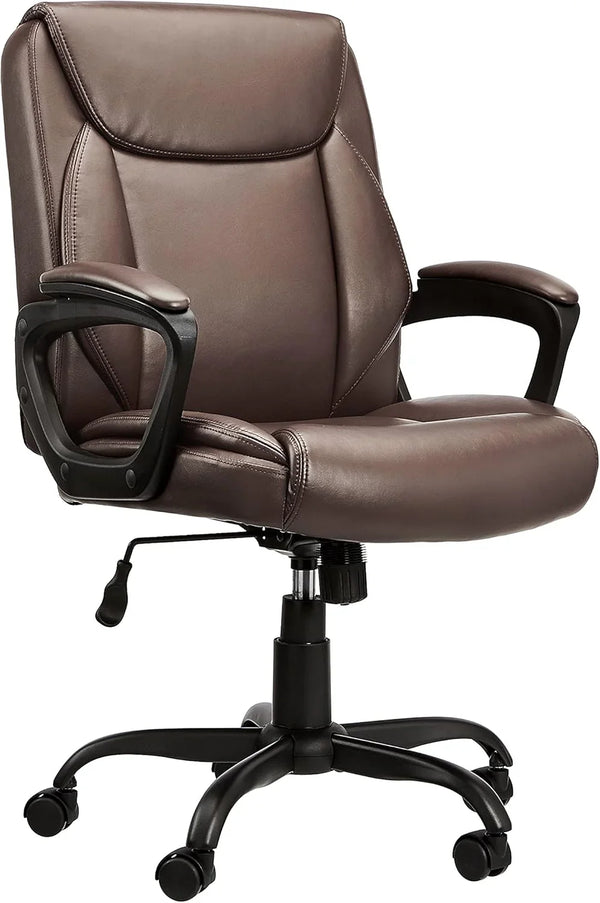 Classic PU surface, back-adjustable height office computer desk and chair, with armrests, size: 26 inches wide x 23.75 inches long x 42 inches high, black version C4280