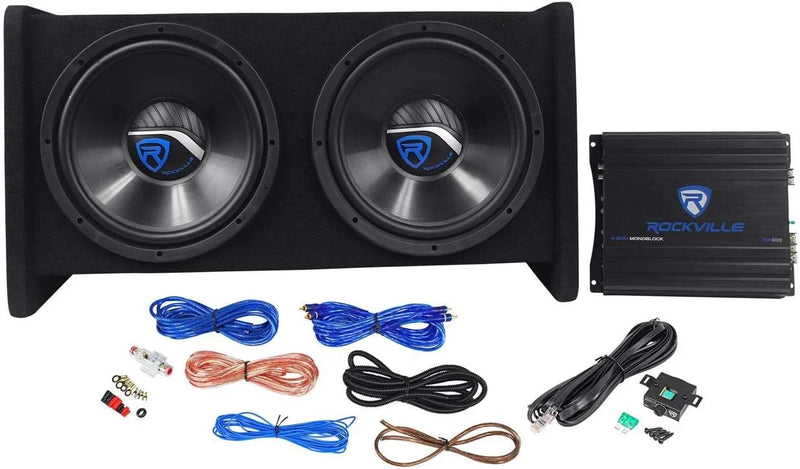 RV12.2B 1200W Dual 12" Car Subwoofer Enclosure Mono Amplifier Amp Kit W9209