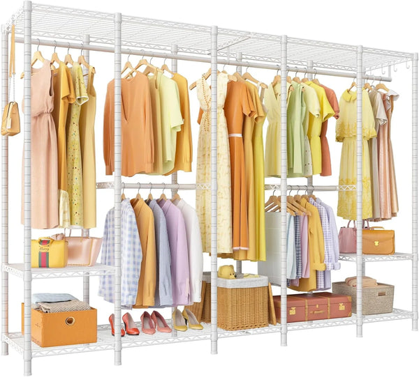 Super large clothes rack, heavy-duty clothes storage rack, standalone portable wardrobe, clothes rack for hanging clothes, 89.8 inches wide x 15.8 inches deep x 76.4 inches high, maximum load capacity of 1400 pounds, white C5561