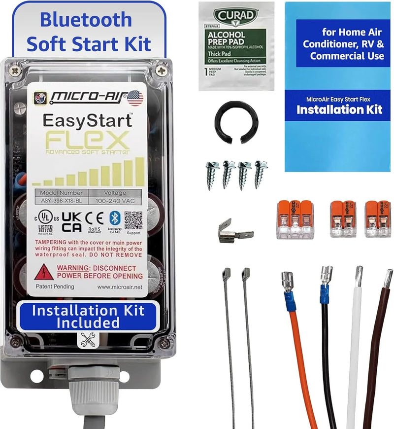 EasyStart FLEX 398 - Wireless Soft Start Kit for Home Air Conditioner, RV & Commercial Use, Works with Generators, Reduces Power Surge, Efficient Start-Up - Up to 6 Tons w/Installation Kit J8718