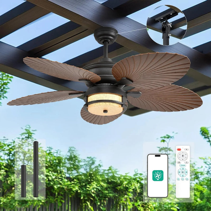 52-inch outdoor ceiling fan - tropical palm leaf fan - plug-in wall-mounted model Z7167