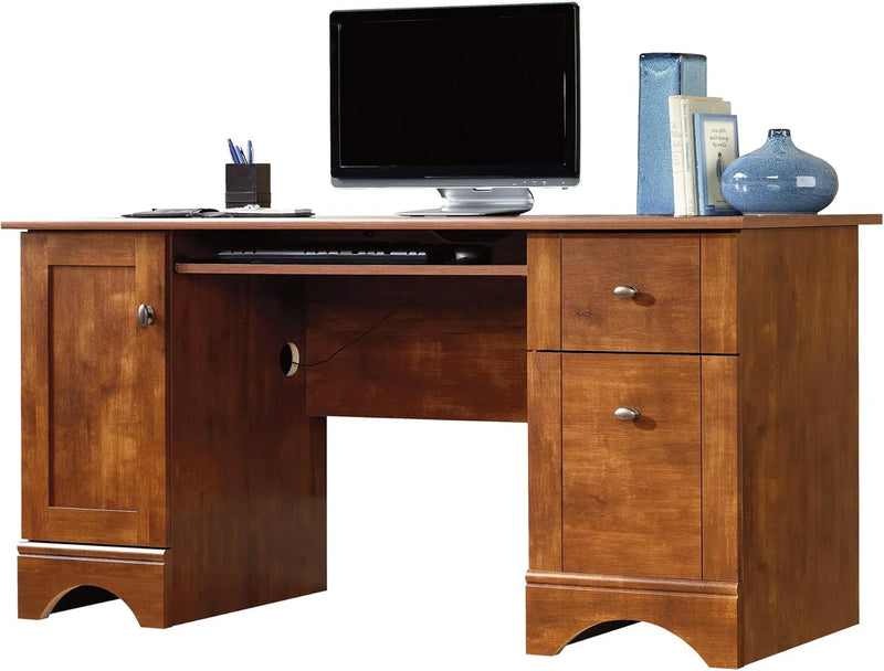 Multifunctional office computer desk, length: 59.45 inches x width: 23.47 inches x height: 29.02 inches, finished with polished maple wood material V7217