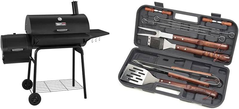 CC1830S 30" BBQ Charcoal Grill and Offset Smoker | 811 Square Inch cooking surface, Outdoor for Camping | Black O4570