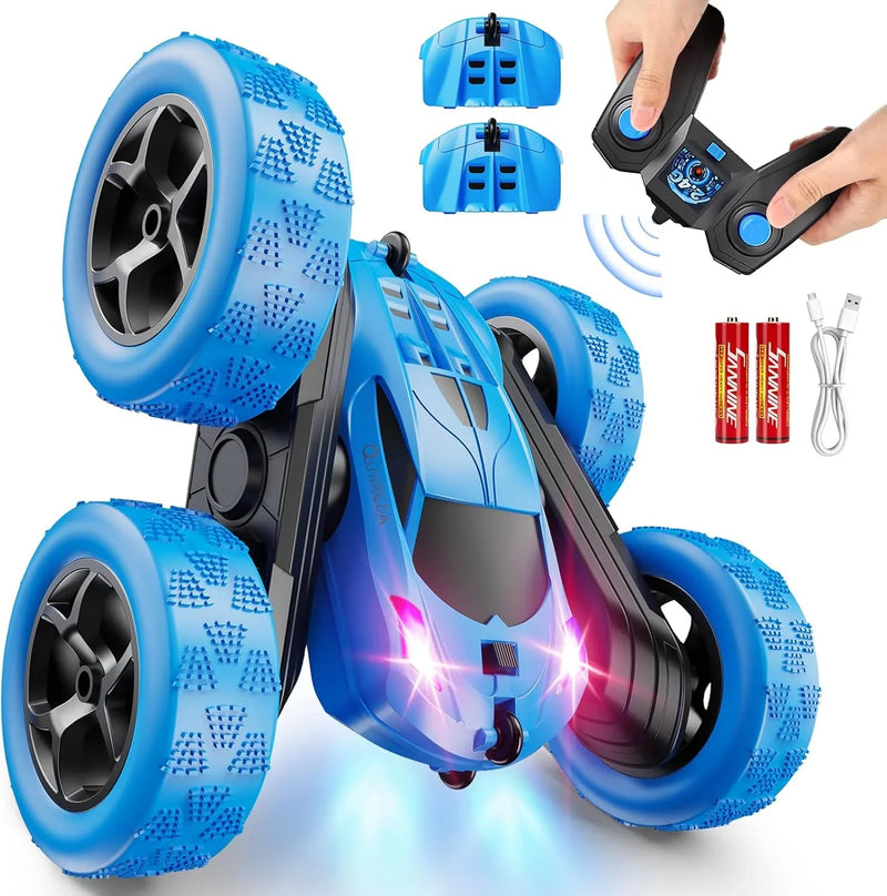 Children's version remote control car (suitable for children over 6 years old), RC car stunt toy, four-wheel drive, double-sided design, 360° rotating remote control, with headlights, is a birthday or Christmas gift for boys aged 6, 7, 8, 9, 10, 11 L4628
