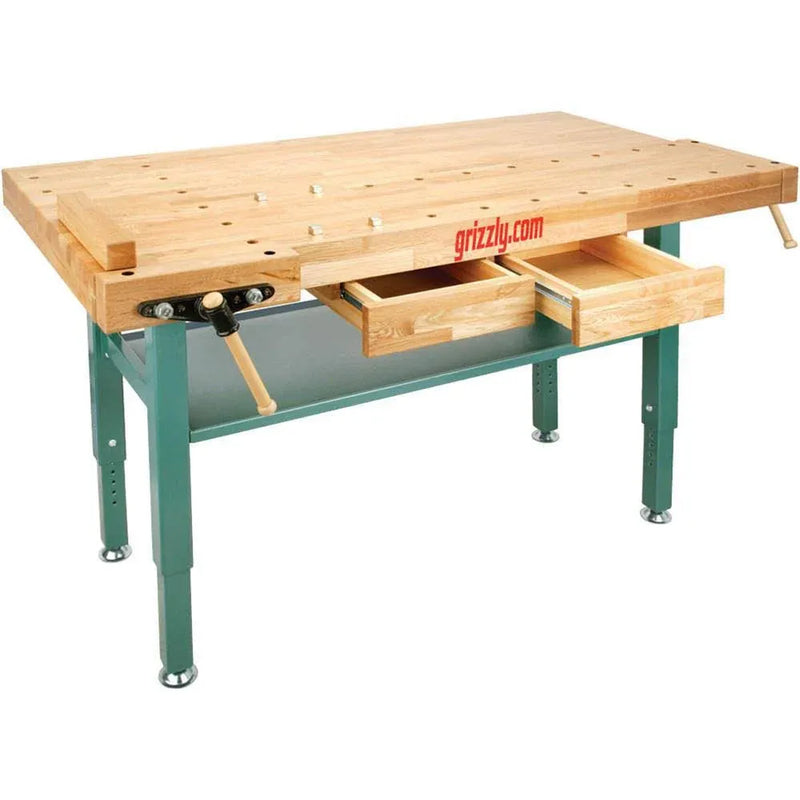 Grizzly Industrial T10157 - Heavy-Duty Oak Workbench with Steel Legs M5538