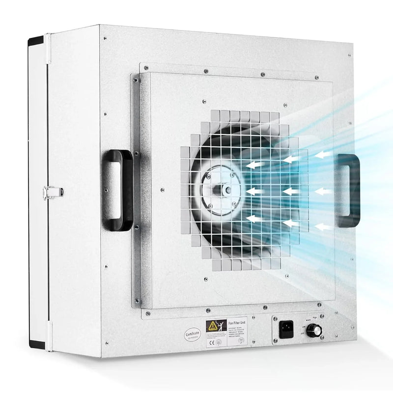 Laminar Flow Hood, H-14 HEPA Filter with Safety Locks, Class 100/ ISO Class 5 Cleanliness, Fan Filter Unit 22.6x22.6in Flow Hood Mycology/Clean Room/Laboratory 110V H3983