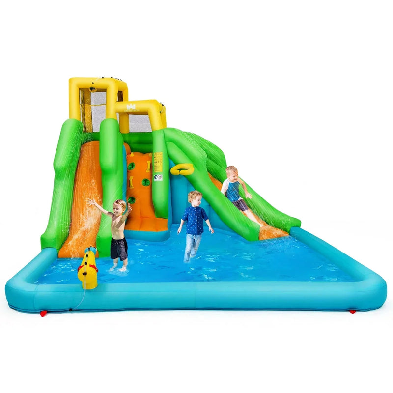Inflatable Water Park Bounce House w/Climbing Wall Two Slides and Splash Pool F8632