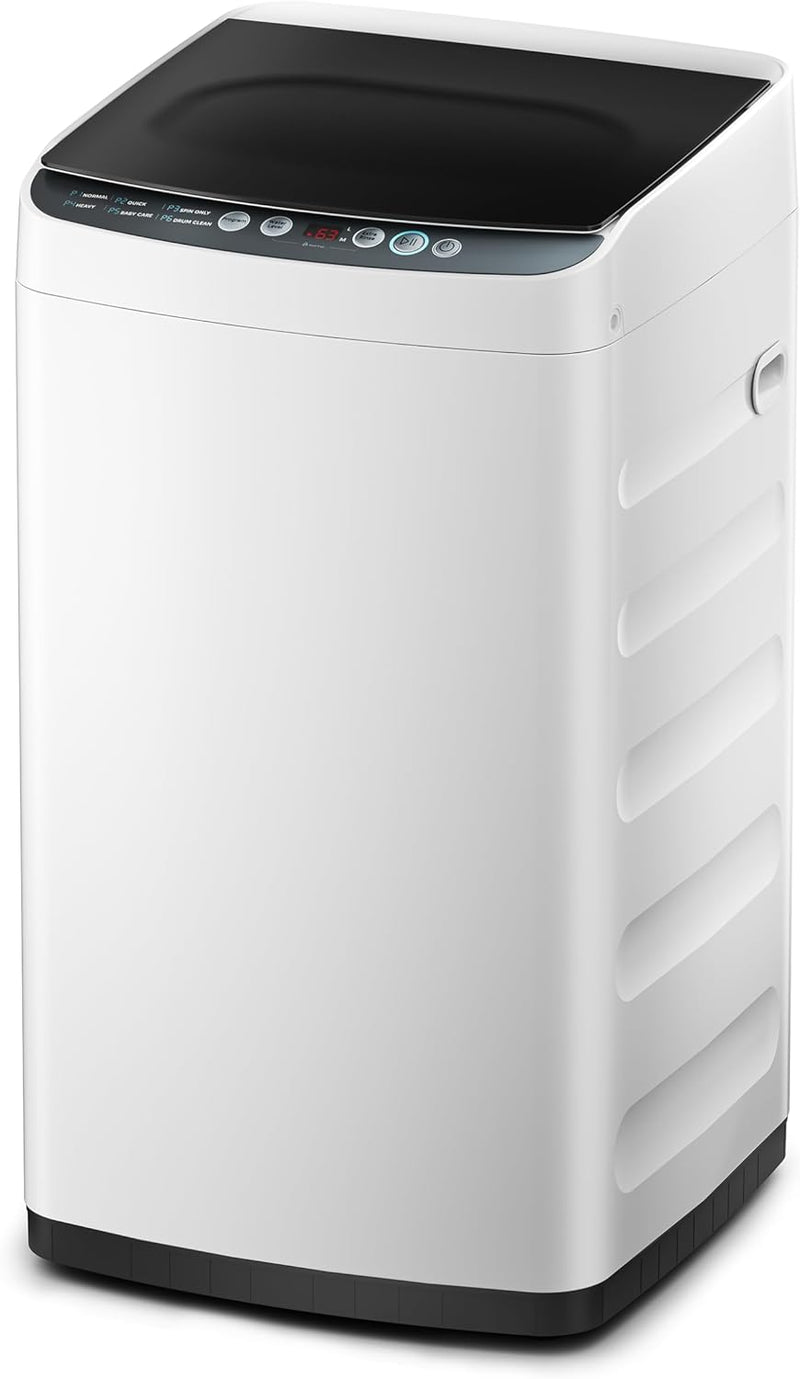 Portable Washer with 6 Cycles, Drum Clean, Quick, Stainless Steel Tub, Transparent Lid, LED Display Washing Machine, White F0853