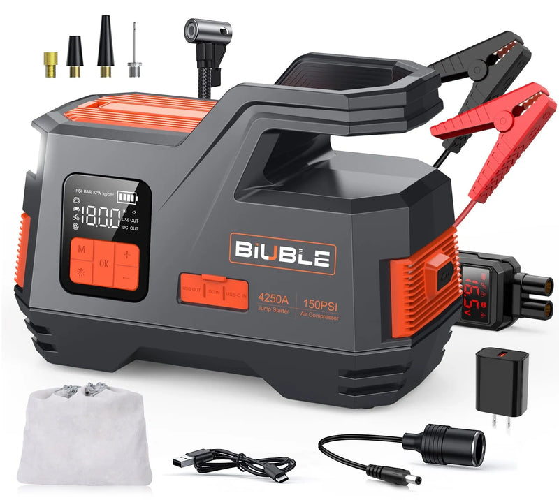 Car Jump Starter with Air Compressor, 4500A Peak 26800mAh 12V Auto with 150PSI Tire Inflator（up to All Gas or 10.0L Diesel Engine） U4599