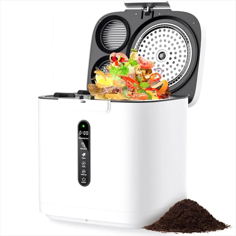 4L Electric Composter for Kitchen, Compost Bin for Countertop with Auto-Cleaning/Odor-Free/LED Display, Turn Kitchen Waste to Dry Compost Fertilizer, Indoor/Outdoor Compost Machine. Whites4 F8648