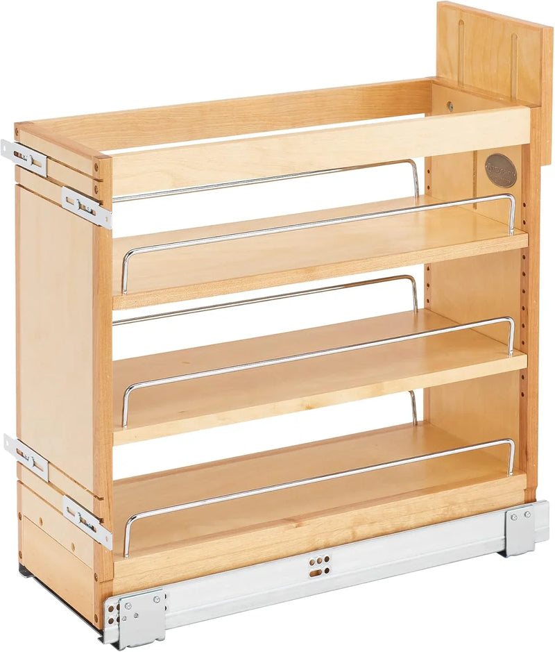5-inch pull-out storage rack, suitable for bottom cabinets in kitchens/bathrooms, with a soft-closing slide rail for a spice rack/food storage rack, made of wood material X0280