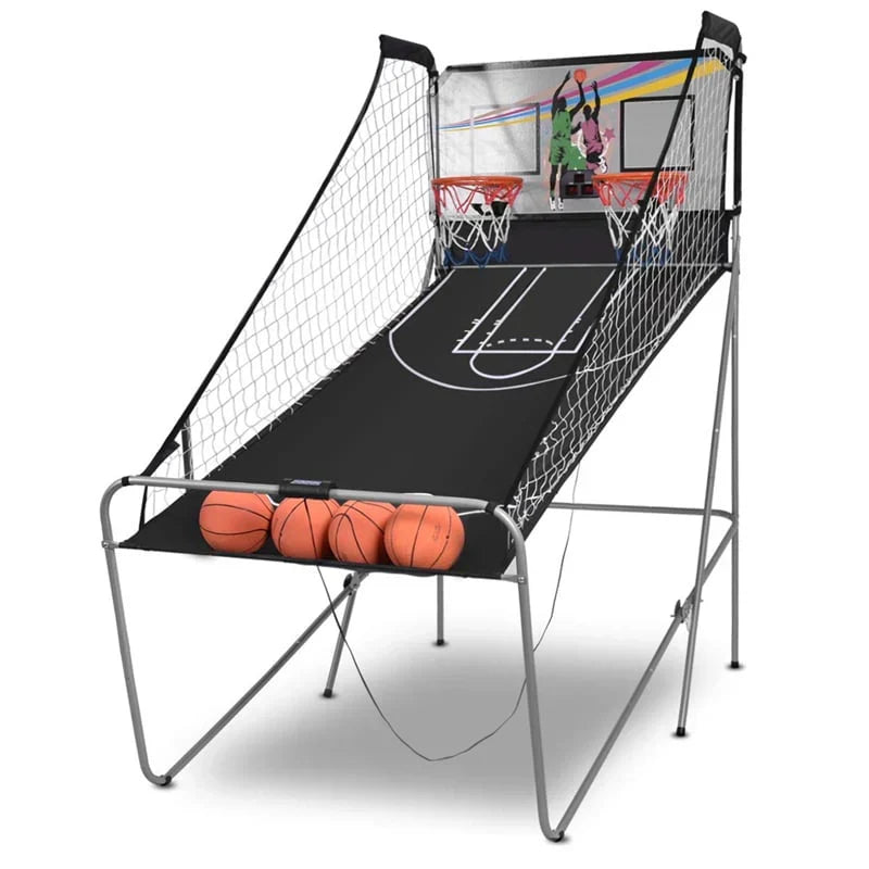 Foldable Indoor Basketball Arcade Game with 4 Balls Electronic Double Shot LED Scoring System for Kids Adults G6476