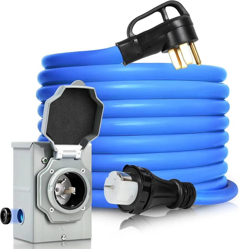 50 Amp Generator Cord and Pre-Drilled Power Inlet Box, Generator Cords 50FT, 50 Amp 125V/250V Generator Power Cord, NEMA 14-50P / SS2-50R Twist Lock Connector T4035