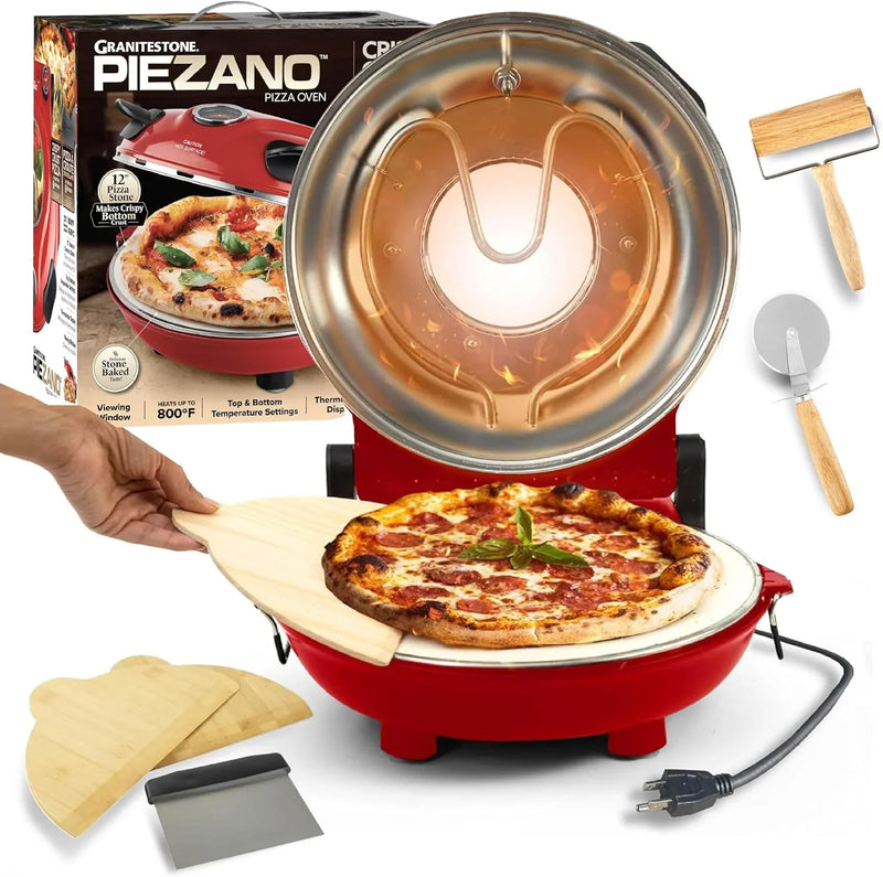 Pizza oven, with pizza cutter and dough roller, 12-inch portable indoor electric oven, 12-inch indoor pizza oven D4084