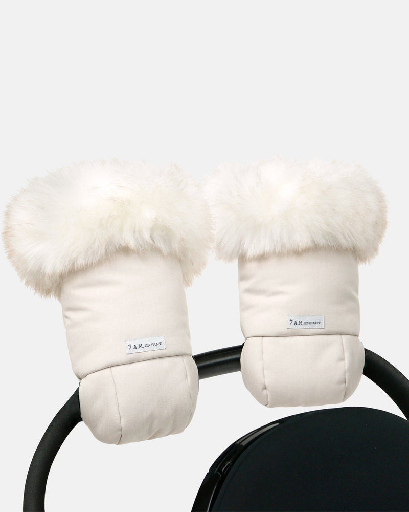 Enfant Warmmuffs - White Fur and Beige Heather C3306