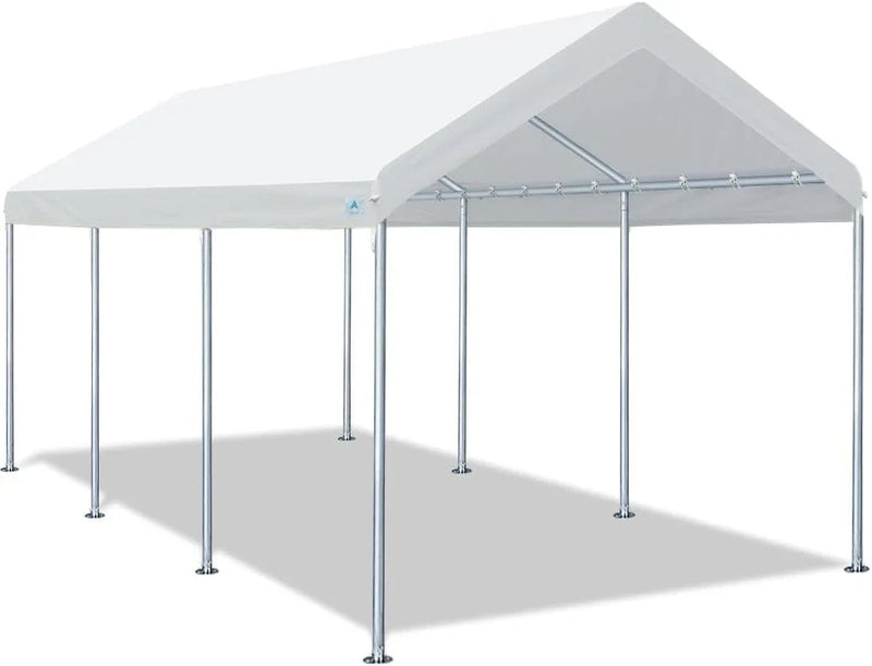 10x20 ft Heavy Duty Carport Potable Car Canopy Garage Party Tent Boat Shelter, Adjustable Height from 9.5 ft to 11 ft, Beige X0638