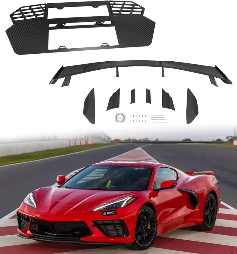 Bundled Items of C8 License Plate Frame and C8 High Wing Spoiler Fit for Corvette C8 2020-2025 Stingray Z51 2020-2025 T5931