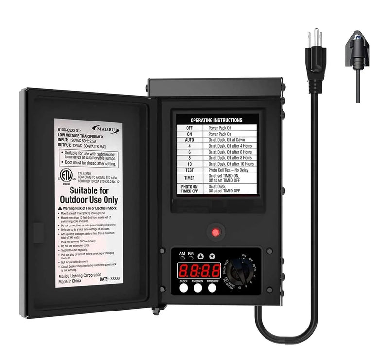 600W low-voltage transformer, outdoor landscape lighting transformer, 120V AC to 12V AC conversion, equipped with sensor and rain cover, suitable for garden LED lighting, spotlights, sidewalk lights Z1524