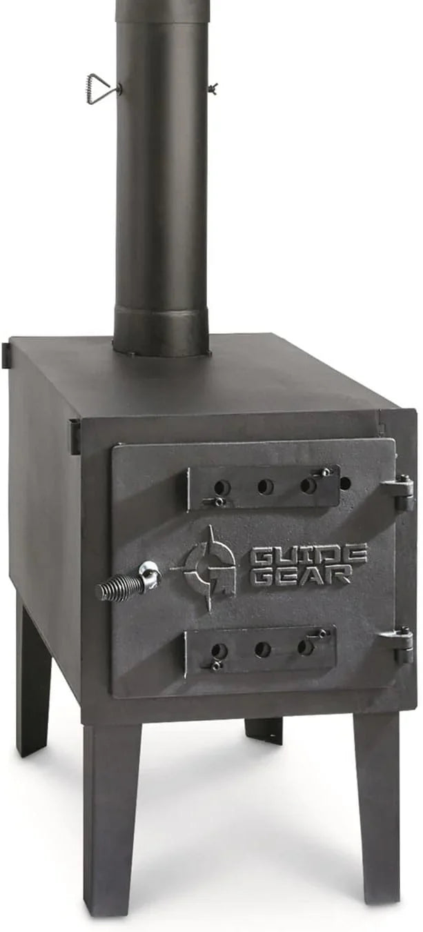 Guide Gear Large Outdoor Wood Burning Stove Portable with Chimney Pipe for Cooking, Camping, Tent, Hiking, Fishing, Backpacking B5605