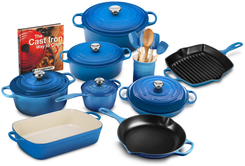 20-piece Signature Cast Iron Cookware Set,10.25 Skillet,1.75-quart Saucepan with Lid X2216