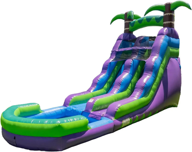 16’ Purple Tropical Lightweight Premium Commercial Grade Water Slide Inflatable with Attached Pool for Kids and Adults (with Blower), Wet Dry Use, Summer Fun K1033