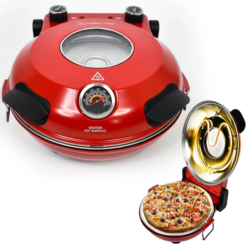 Electric Pizza Oven with Ceramic Stone, Viewing Window, Adjustable Heat Control, Timer and 1200W Baking Power, DIY Homemade Pizzeria, Large 12” Pie Capacity (Black) G4785