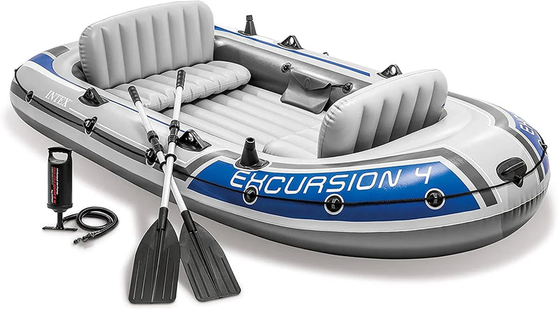 Excursion Inflatable Boat Series: Includes Deluxe 54in Boat Oars and High-Output Pump – SuperTough PVC – Adjustable Seats with Backrest – Fishing Rod Holders – Welded Oar Locks R9852