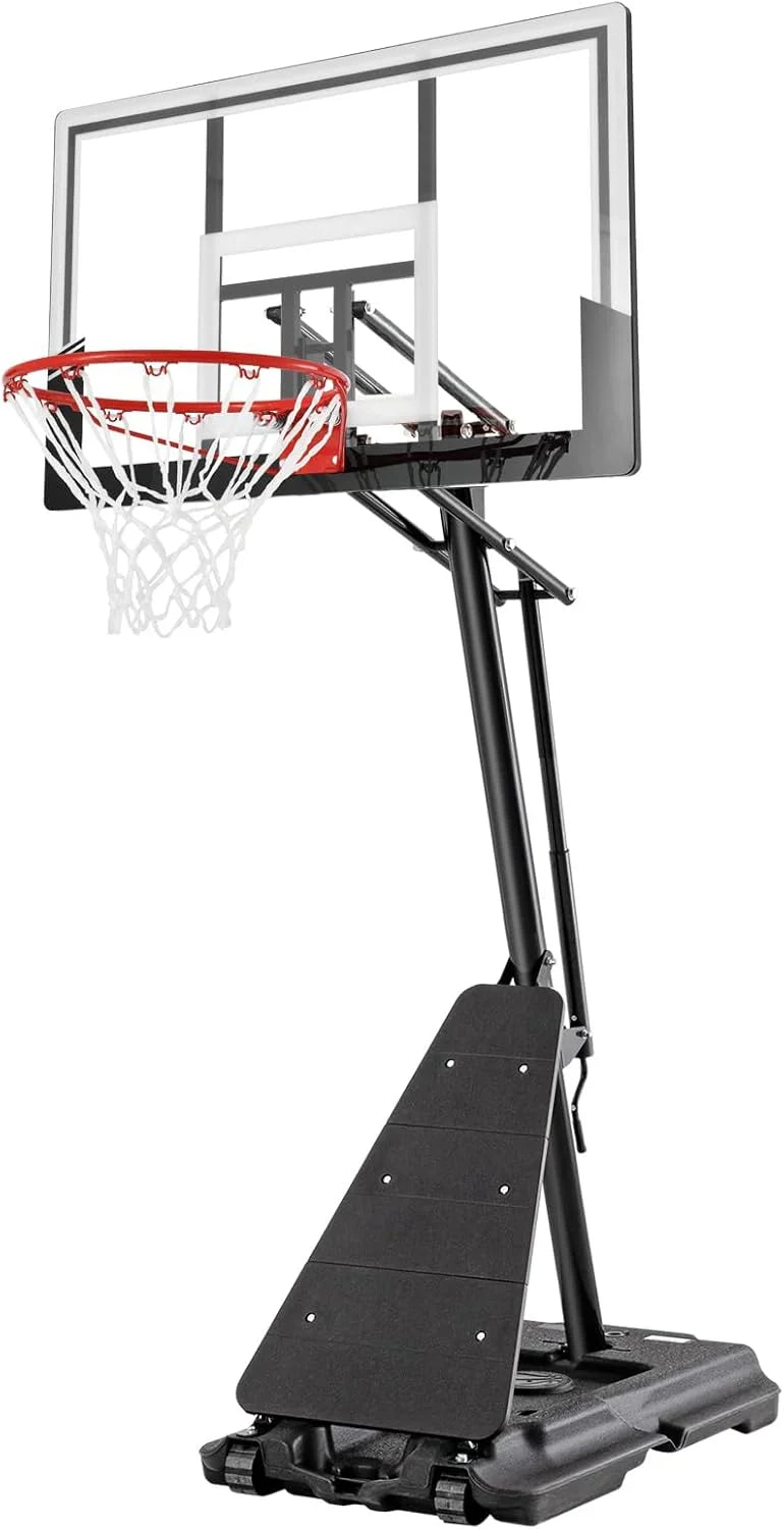 Basketball Hoop 48 Inch Backboard Portable Basketball Hoop Outdoor,5.3-10ft Stepless Regulation Crank Adjust Basketball Goal System E9427