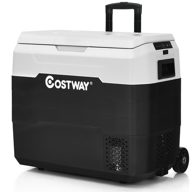 53 qt Wheeled Corded Electric Dual-Zone Portable Car Refrigerator, White Y0797