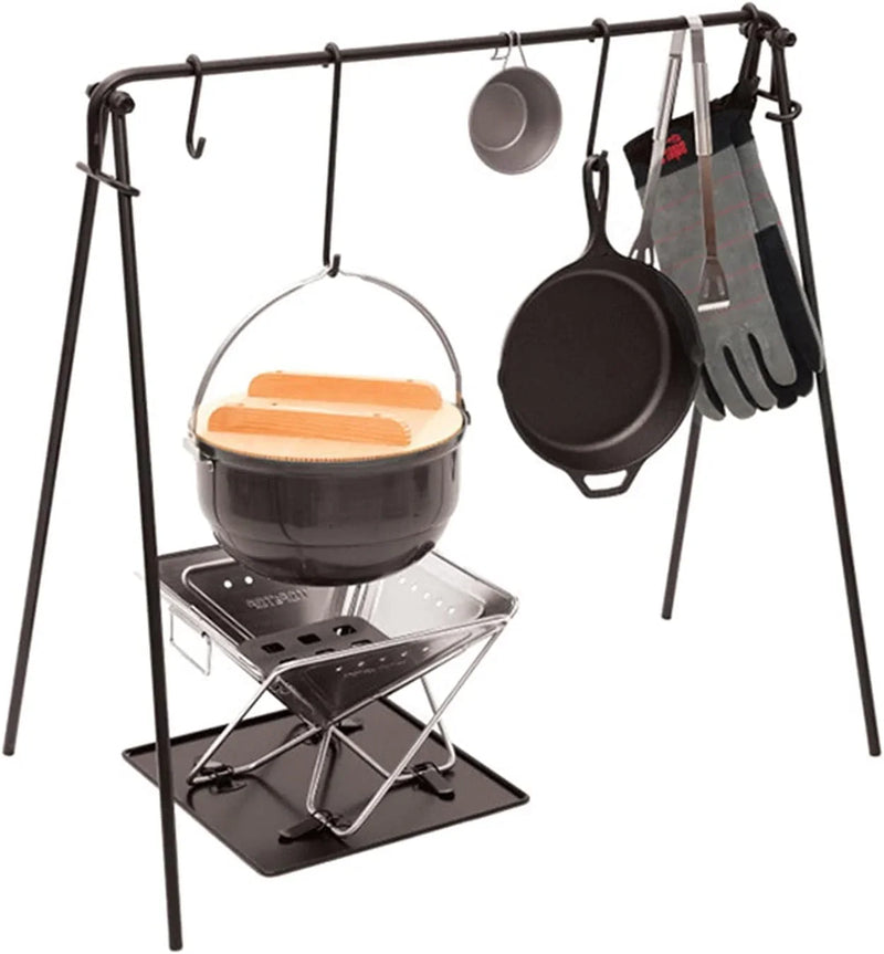 Grill Swing Campfire Cooking Stand BBQ Grill With Hooks & Accessories Bag For Outdoor Picnic Cookware & Dutch Ove (Color: Black, Size: 90x57x87cm) (Black 90x57x87cm) M4615