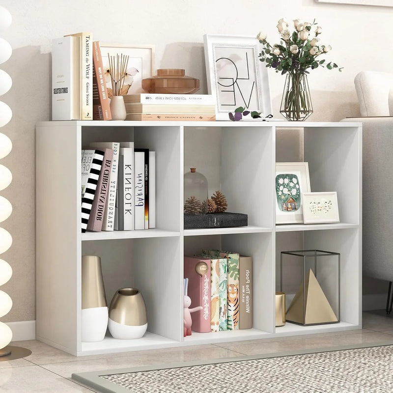 Suitable for two people, floor-standing bookshelf, with an open back panel, anti-toppling device. It is a modern storage display stand suitable for use in family offices, living rooms, bedrooms, and study rooms. White. H5633
