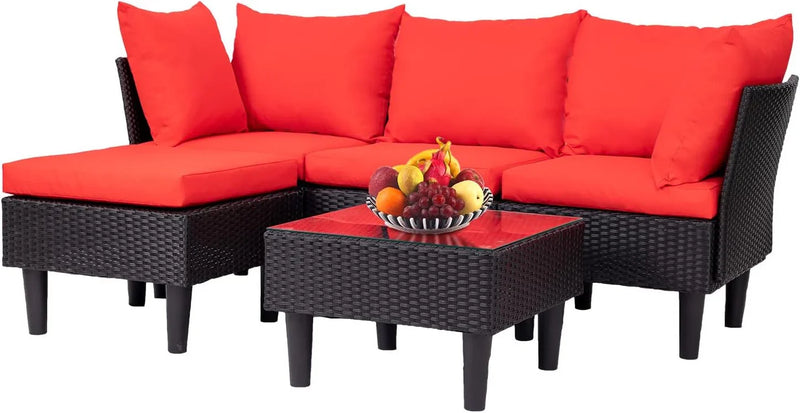Patio Furniture Set 4 Pieces Outdoor Rattan Chair Wicker Sofa Garden Conversation Bistro Sets for Yard,Pool or Backyard L2494