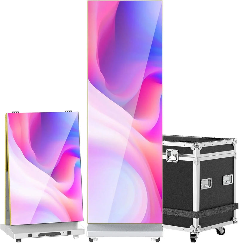 80" P1.86 Flexible Spliceable LED Poster Display – USB Plug-and-Play, Mobile & PC Remote Control, Digital Signage Advertising Screen (Silver, 1-Pack) B8160