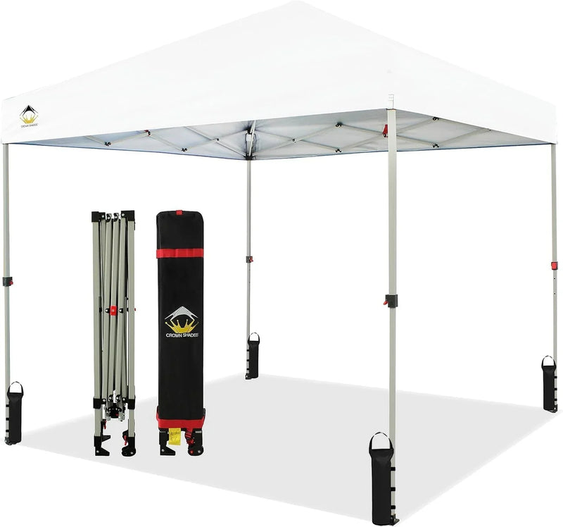 10x10 Pop Up Canopy - Beach Tent with One Push Setup - Easy Outdoor Sun Shade for Events, Parties, Camping - Gazebo with STO-N-Go Cover Bag, Silver Coated Top, White P1985