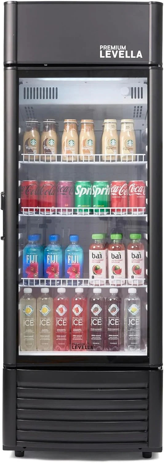 PRF125DX Glass Door Display Refrigerator 12.5 cu ft Commercial Beverage Cooler Merchandiser With Customizable Lightbox - Silver J9333