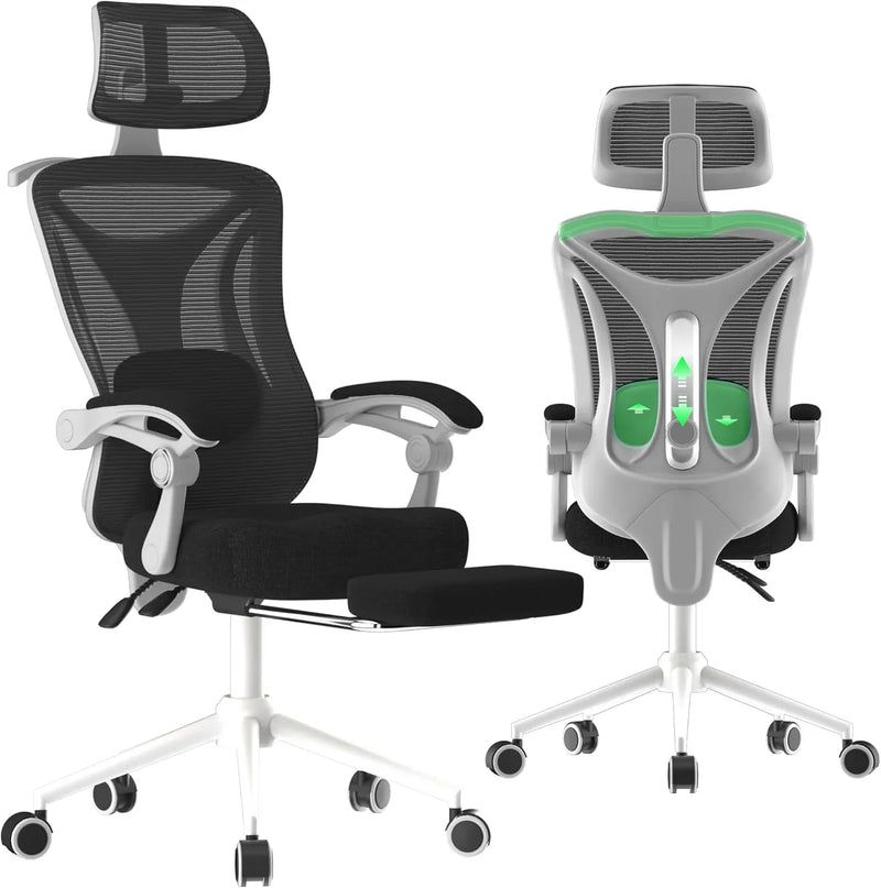 Ergonomic Office Chair - Adjustable Lumbar & Headrest, 90-160° Reclining with Footrest, Breathable Mesh Back - Home Office/Gaming Computer Chair (Black, 300lbs Capacity) E3589